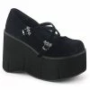Demonia Shoes KERA-10 Black Velvet Platform Mary Janes