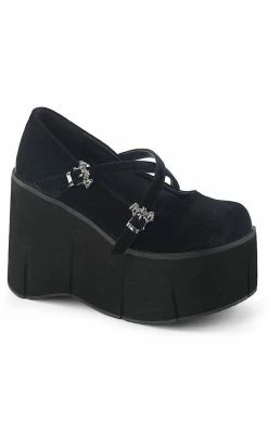 Demonia Shoes KERA-10 Black Velvet Platform Mary Janes