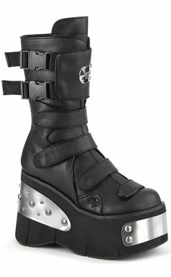 Demonia KERA-108 Black Platform Plated Wedge Boots Platform Shoes