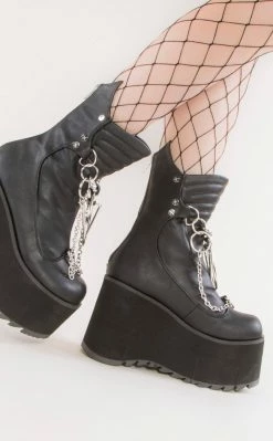 Demonia KERA-130 Black Platform Wedge Boots