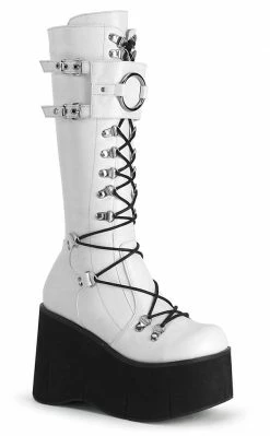 Demonia Shoes KERA-200 White Knee High Platform Boots