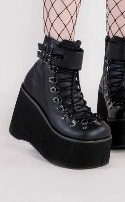 Demonia Shoes KERA-21 Black Vegan Leather Platform Ankle Boots