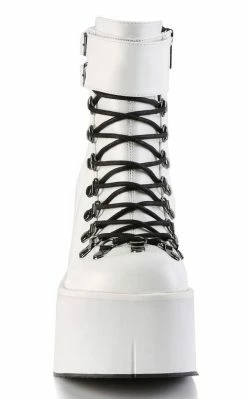 Demonia Shoes KERA-21 White Vegan Leather Platform Ankle Boots