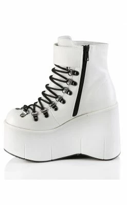 Demonia Shoes KERA-21 White Vegan Leather Platform Ankle Boots