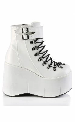 Demonia Shoes KERA-21 White Vegan Leather Platform Ankle Boots