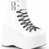 Demonia Shoes KERA-21 White Vegan Leather Platform Ankle Boots