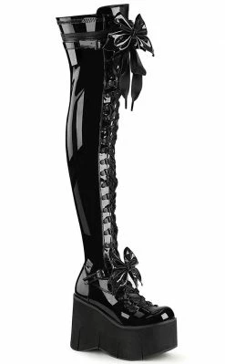 Demonia KERA-303 Black Patent Thigh High Platform Boots Shoes