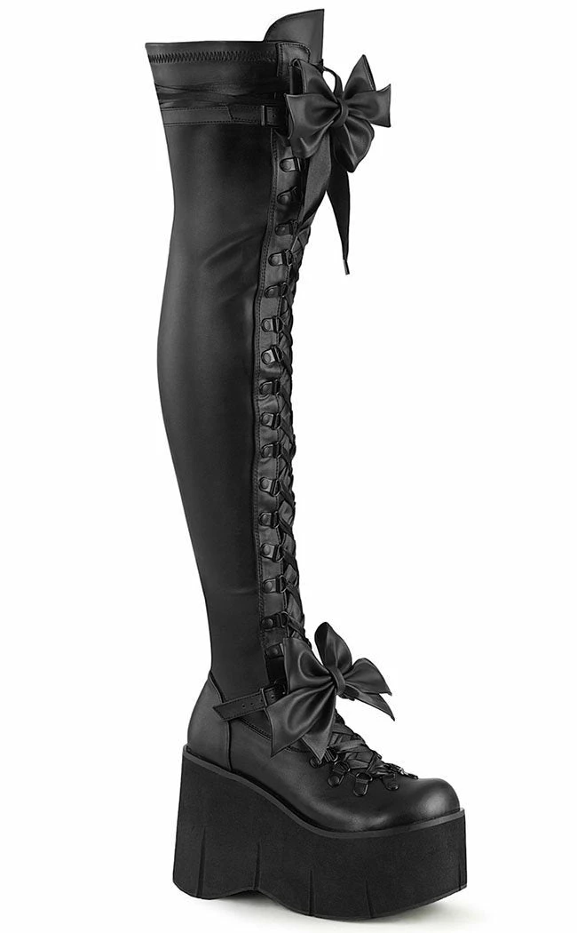 Demonia Shoes KERA-303 Black Vegan Leather Thigh High Platform Boots 3 Demonia Shoes KERA-303 Black Vegan Leather Thigh High Platform Boots