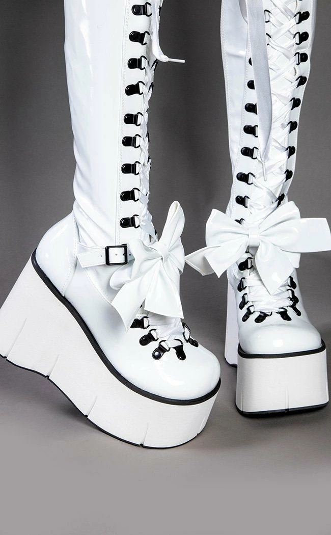 Demonia Shoes KERA-303 White Patent Thigh High Platform Boots 4 Demonia Shoes KERA-303 White Patent Thigh High Platform Boots