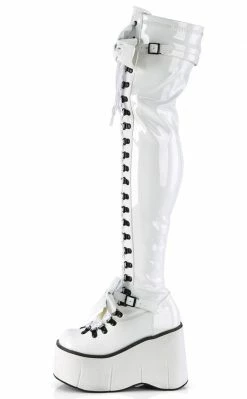 Demonia Shoes KERA-303 White Patent Thigh High Platform Boots 9 Demonia Shoes KERA-303 White Patent Thigh High Platform Boots