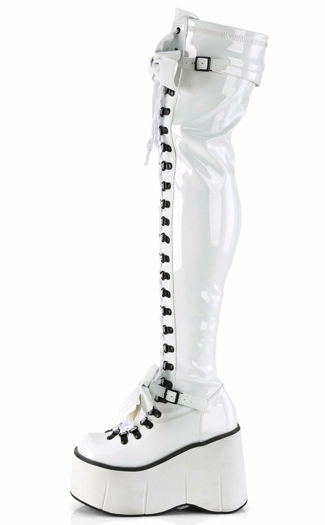 Demonia Shoes KERA-303 White Patent Thigh High Platform Boots 5 Demonia Shoes KERA-303 White Patent Thigh High Platform Boots