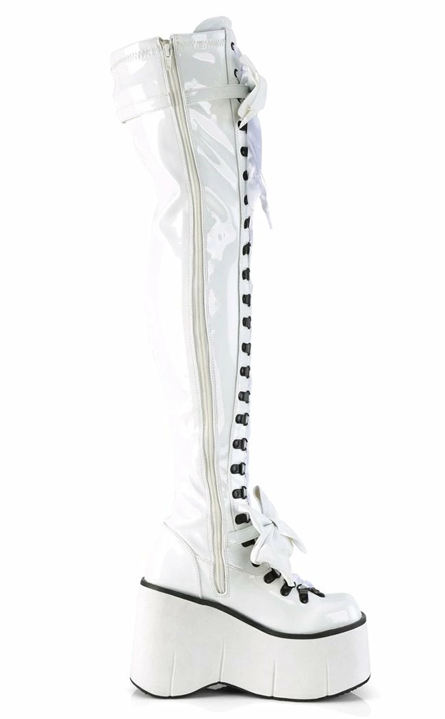 Demonia Shoes KERA-303 White Patent Thigh High Platform Boots 6 Demonia Shoes KERA-303 White Patent Thigh High Platform Boots