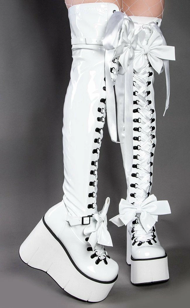 Demonia Shoes KERA-303 White Patent Thigh High Platform Boots 3 Demonia Shoes KERA-303 White Patent Thigh High Platform Boots