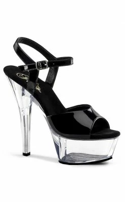 Pleaser KISS-209 Black Patent And Clear Heels Pole Shoes
