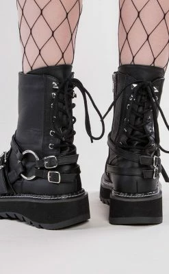 Demonia LILITH-210 Black O-Ring Vegan Leather Ankle Boots
