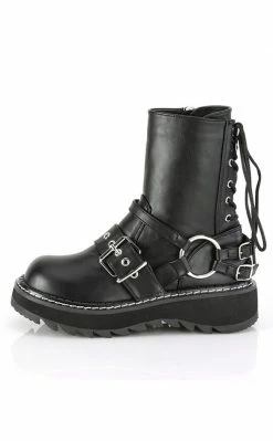 Demonia LILITH-210 Black O-Ring Vegan Leather Ankle Boots