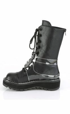 Demonia LILITH-271 Black & Clear Vegan Leather Lace Up Boots