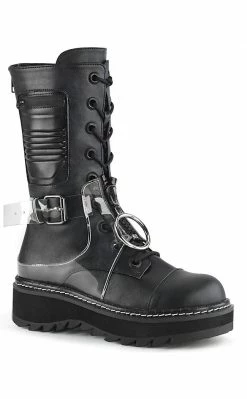 Demonia LILITH-271 Black & Clear Vegan Leather Lace Up Boots