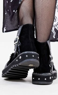Demonia Shoes LILITH-278 Black Vegan Leather & Suede Ankle Boots