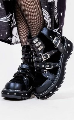 Demonia Shoes LILITH-278 Black Vegan Leather & Suede Ankle Boots