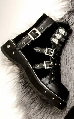 Demonia Shoes LILITH-278 Black Vegan Leather & Suede Ankle Boots