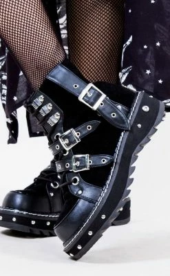 Demonia Shoes LILITH-278 Black Vegan Leather & Suede Ankle Boots