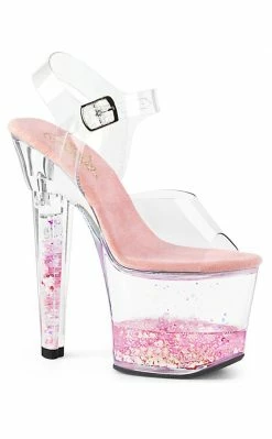 Pleaser LOVESICK-708GH Clear & Pink Glitter Heels Pole Shoes