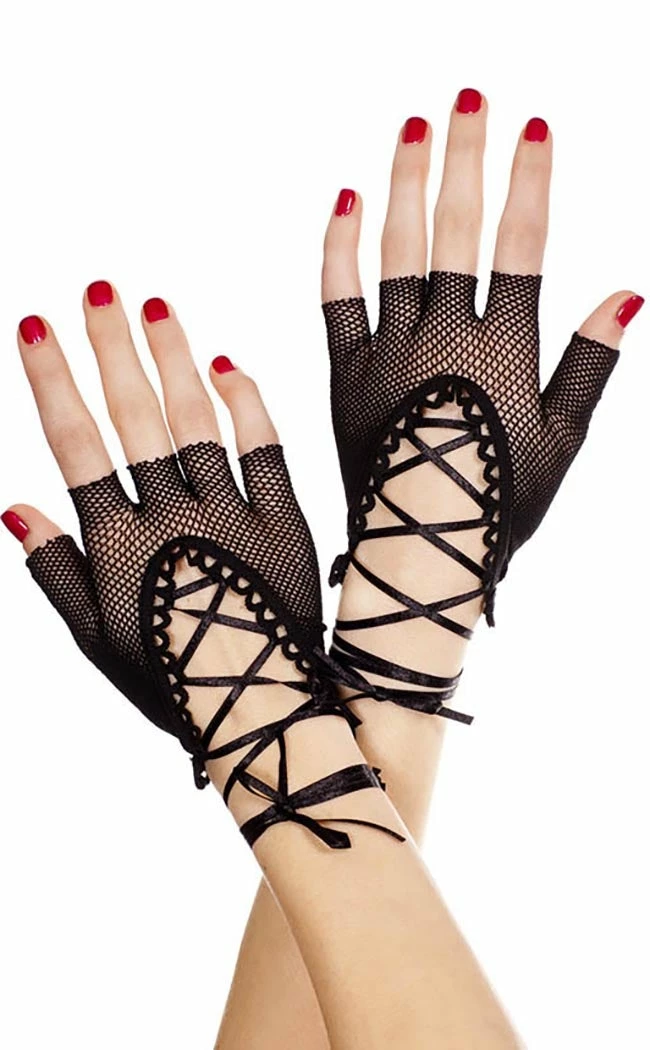 Music Legs Lace Up Fishnet Gloves Accessories 3 Music Legs Lace Up Fishnet Gloves Accessories
