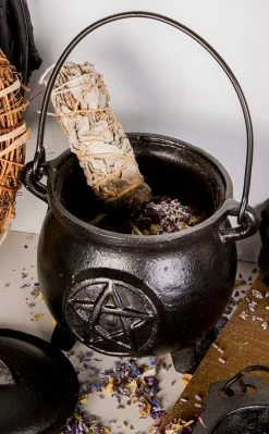 Cauldrons Home Decor Large Cast Iron Tripod Cauldron | Pentagram