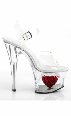 Pleaser MOON-708HRS Clear Red Heart Heels
