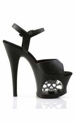 Pleaser Pole Shoes MOON-709SK Black Matte Skull Heels