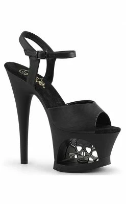 Pleaser Pole Shoes MOON-709SK Black Matte Skull Heels