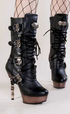 Demonia MUERTO-1026 Black & Pewter Steampunk Boots Shoes