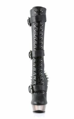Demonia MUERTO-2028 Black & Pewter Skull Knee High Boots