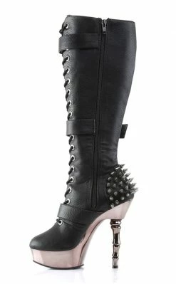 Demonia MUERTO-2028 Black & Pewter Skull Knee High Boots