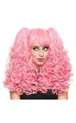 Rockstar Wigs Beauty Mischief Bubblegum Pink Curly Pigtail Wig