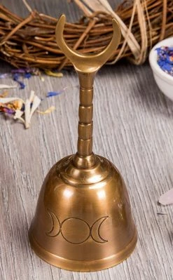 TB Moon Brass Altar Bell W Crescent Handle
