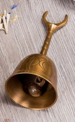 TB Moon Brass Altar Bell W Crescent Handle