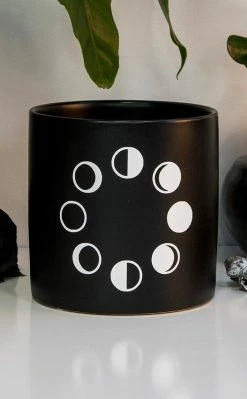Death By Plants Moon Phases Plant Pot | White On Black Home & Gifts