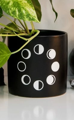 Death By Plants Moon Phases Plant Pot | White On Black Home & Gifts