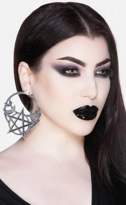 Killstar Jewellery Moonlit Hoop Earrings | Silver