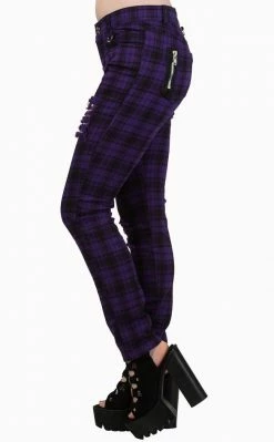 Banned Apparel Clothing Move On Up Tartan Jeans | Purple