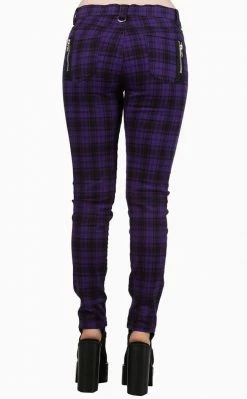 Banned Apparel Clothing Move On Up Tartan Jeans | Purple