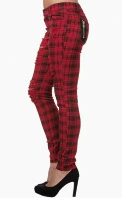 Banned Apparel Clothing Move On Up Tartan Jeans | Red