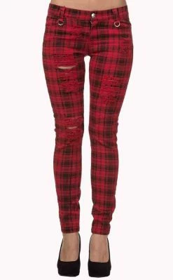 Banned Apparel Clothing Move On Up Tartan Jeans | Red