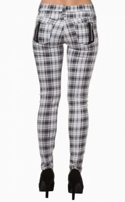 Banned Apparel Clothing Move On Up Tartan Jeans | White