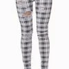 Banned Apparel Clothing Move On Up Tartan Jeans | White