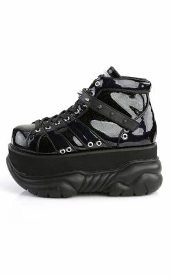 Demonia NEPTUNE-100 Black Holographic Platform Sneaker Ankle Boots