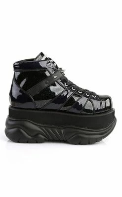 Demonia NEPTUNE-100 Black Holographic Platform Sneaker Ankle Boots