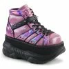 Demonia NEPTUNE-100 Pink Holographic Platform Sneaker Ankle Boots